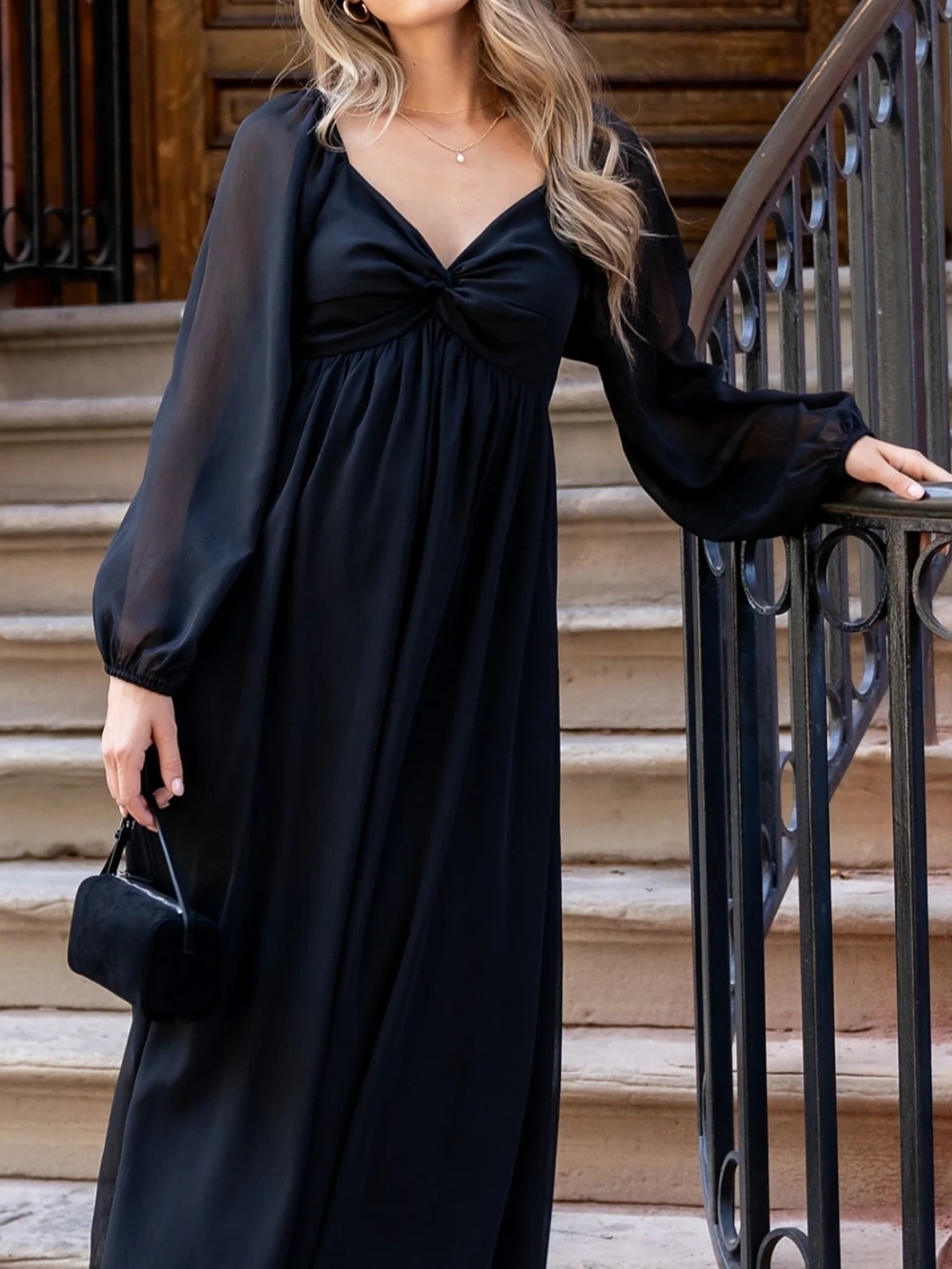Baltic Born Black Sheer-Sleeve Midi Dress